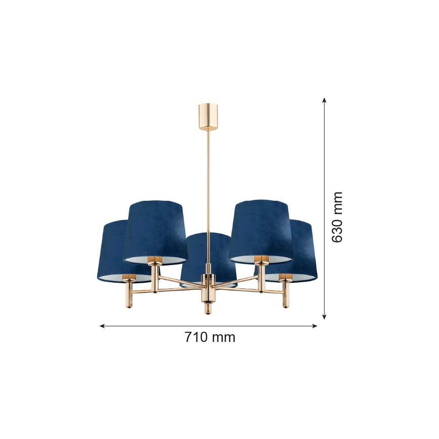 Argon 2086 - Luster na tyči PONTE 5xE27/15W/230V mosadz/modrá