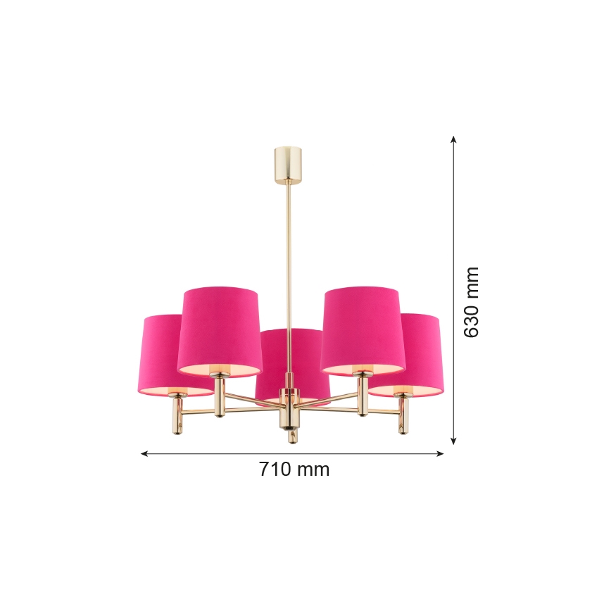 Argon 2089 - Luster na tyči PONTE 5xE27/15W/230V mosadz/ružová