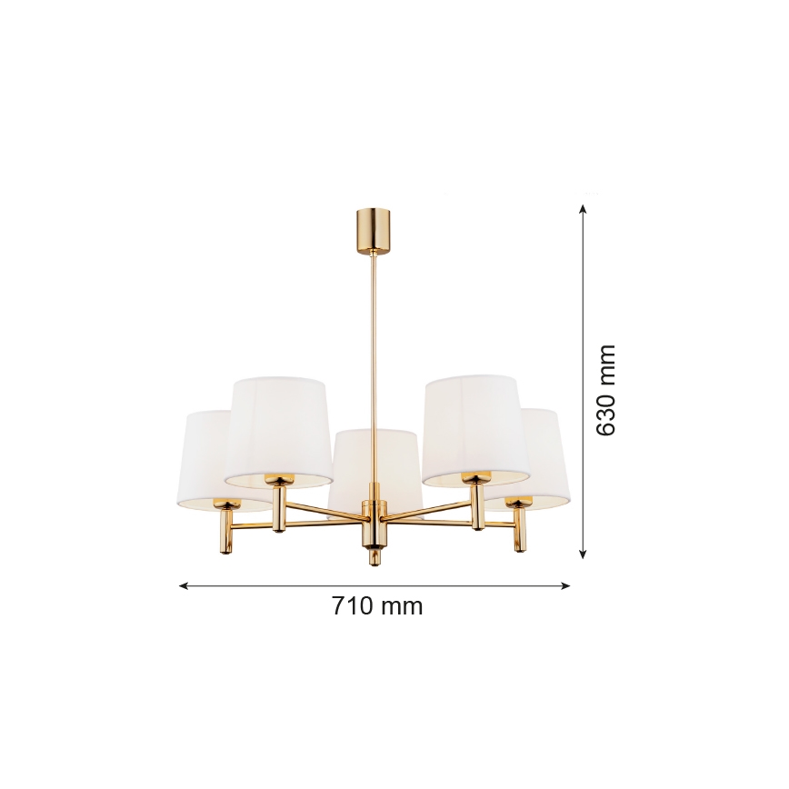 Argon 2106 - Luster na tyči PONTE 5xE27/15W/230V mosadz/krémová