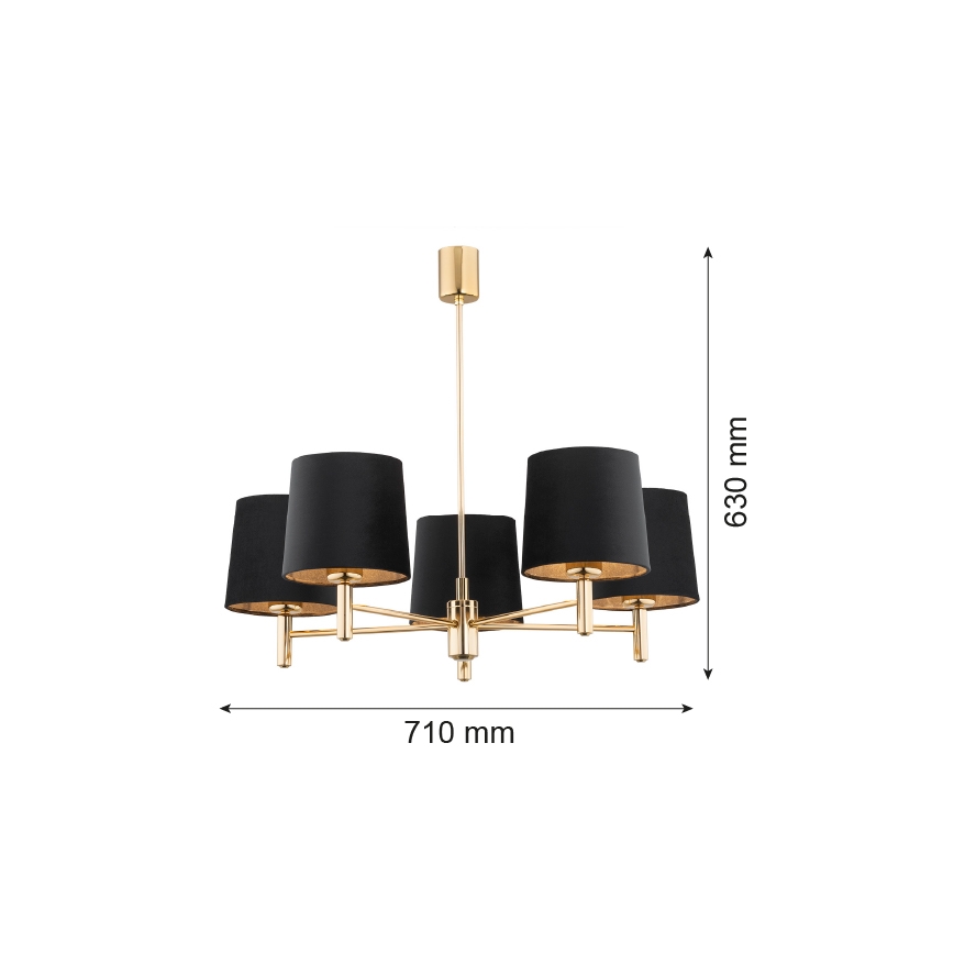 Argon 2107 - Luster na tyči PONTE 5xE27/15W/230V mosadz/čierna