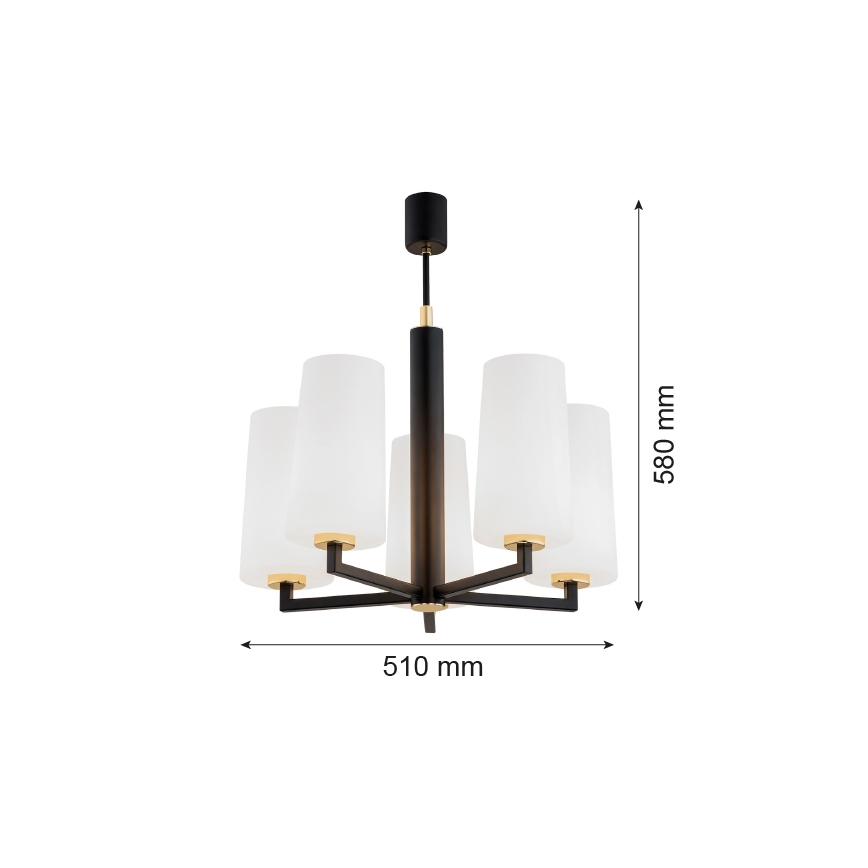 Argon 2114 - Luster na tyči CAMELOT PLUS 5xE27/15W/230V čierna/biela/zlatá