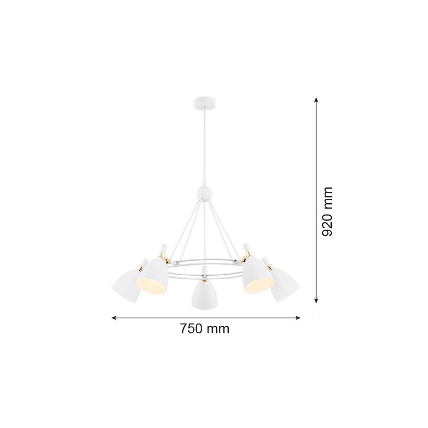 Argon 2117 - Luster na tyči CHARLOTTE 5xE27/15W/230V biela/zlatá