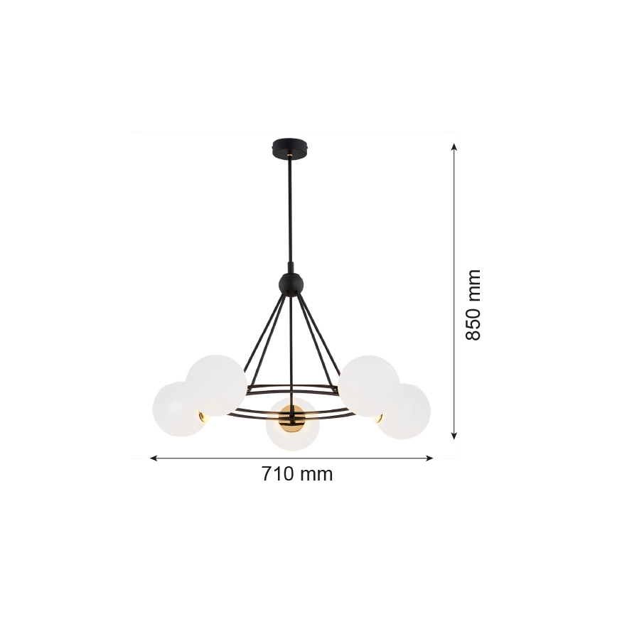 Argon 2119 - Luster na tyči AMALFI 5xE27/15W/230V čierna/biela