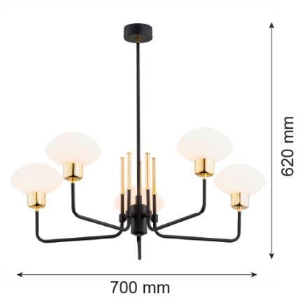 Argon 2128 - Luster na tyči RAVELLO 5xE14/15W/230V čierna/zlatá