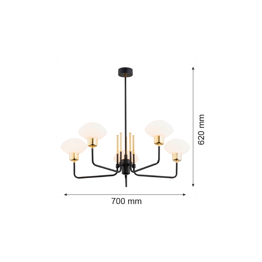 Argon 2128 - Luster na tyči RAVELLO 5xE14/15W/230V čierna/zlatá