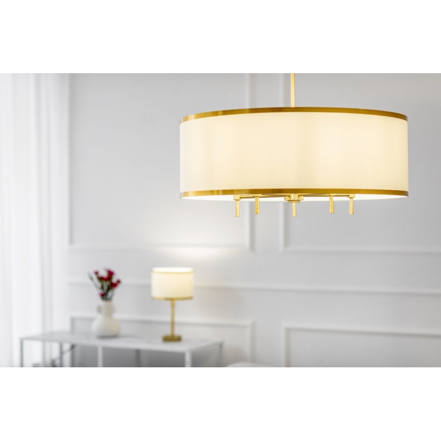Argon 2132 - Luster na tyči ABBANO 5xE14/7W/230V mosadz/biela