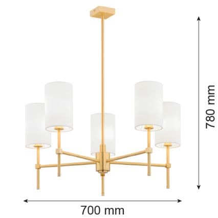 Argon 2134 - Luster na tyči ABRUZZO 5xE14/15W/230V mosadz/biela