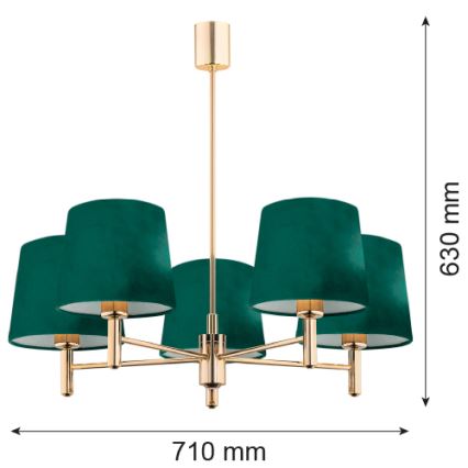 Argon 2145 - Luster na tyči PONTE 5xE27/15W/230V zelená/mosadz