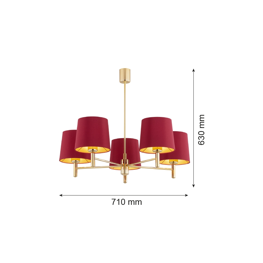 Argon 2169 - Luster na tyči PONTE PLUS 5xE27/15W/230V červená