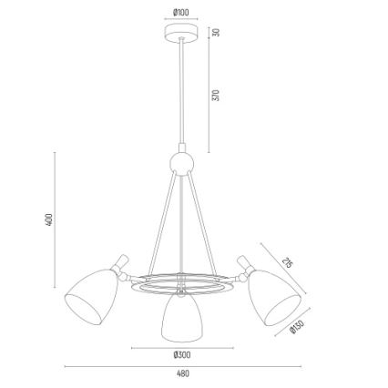 Argon 6149 - Luster na tyči CHARLOTTE 3xE27/15W/230V čierna/zlatá