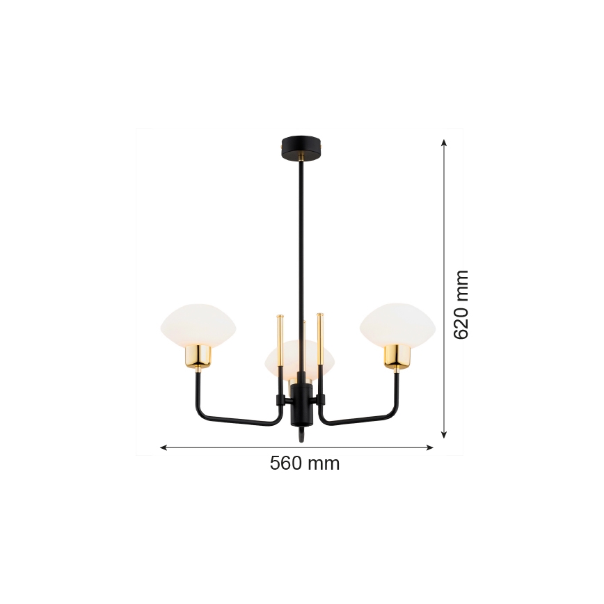 Argon 6166 - Luster na tyči RAVELLO 3xE14/15W/230V čierna/zlatá