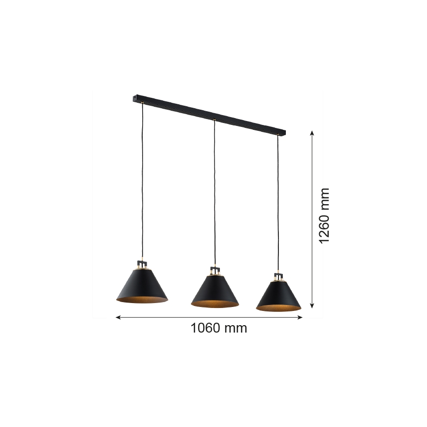 Argon 6174 - Luster na lanku ORTE 3xE27/15W/230V čierna
