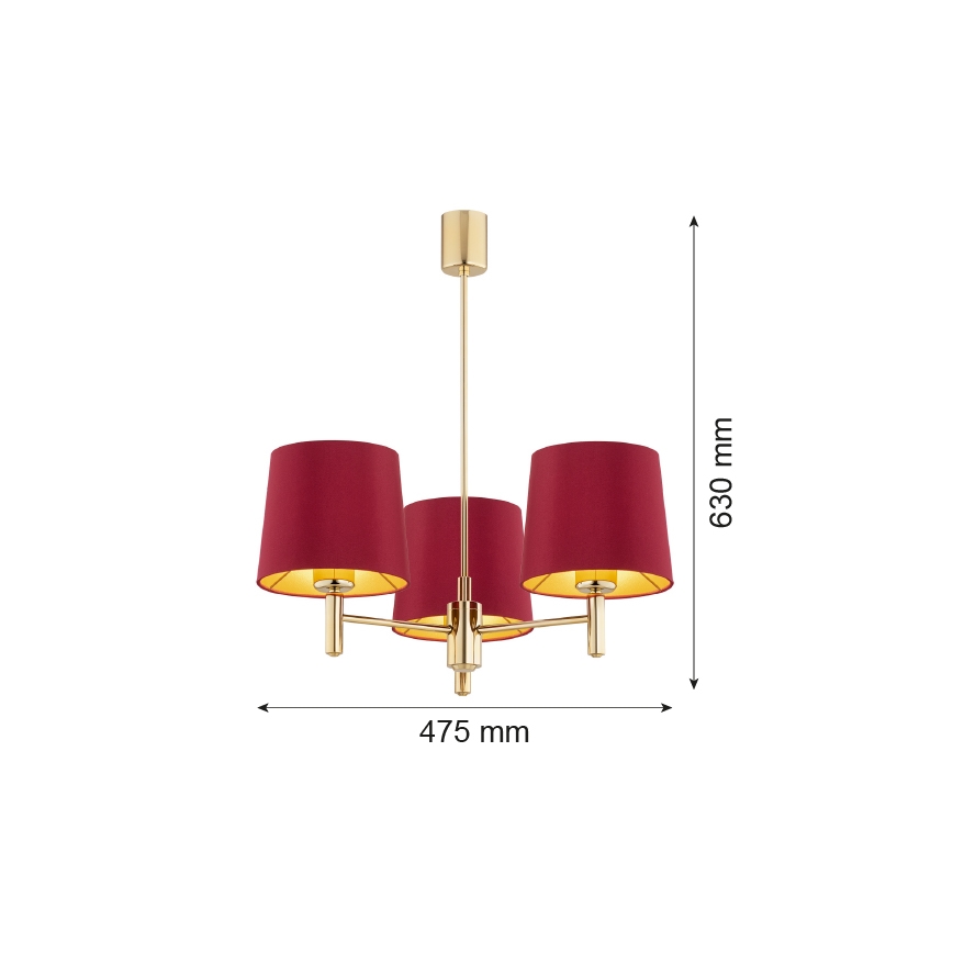 Argon 6266 - Luster na tyči PONTE PLUS 3xE27/15W/230V červená