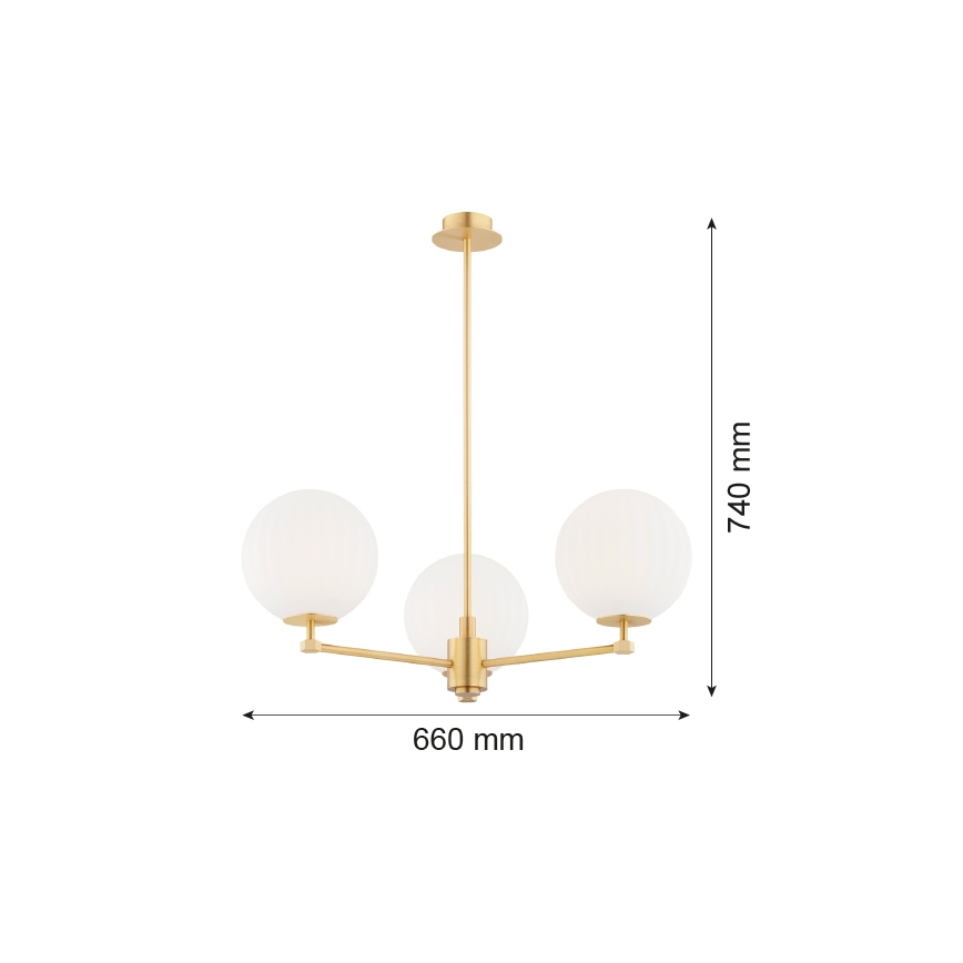 Argon 6307 - Luster na tyči PALOMA 3xE14/7W/230V zlatá/biela