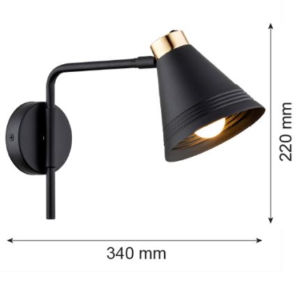 Argon 8008 - Nástenná lampa AVALONE 1xE27/15W/230V 34 cm čierna/zlatá