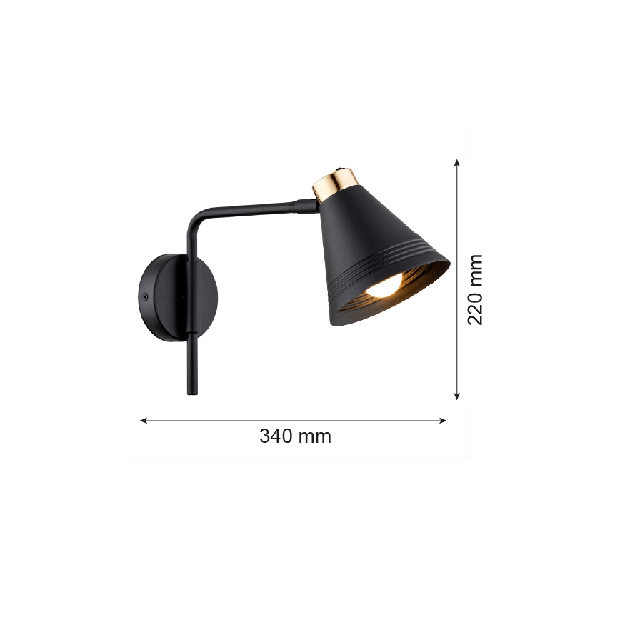 Argon 8008 - Nástenná lampa AVALONE 1xE27/15W/230V 34 cm čierna/zlatá
