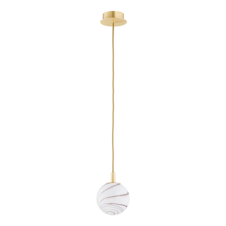 Argon 8450 - Luster na lanku ALMIROS 1xE14/7W/230V pr. 12 cm alabaster zlatá