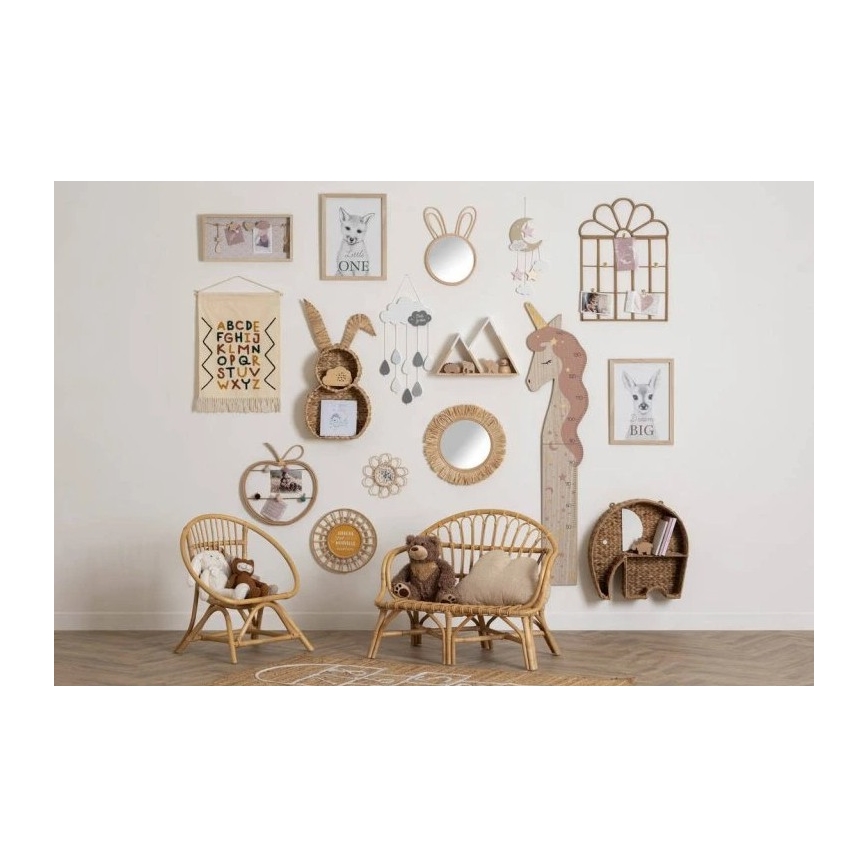 Atmosphera - Detské nástenné zrkadlo LION pr. 38 cm ratan/rafia