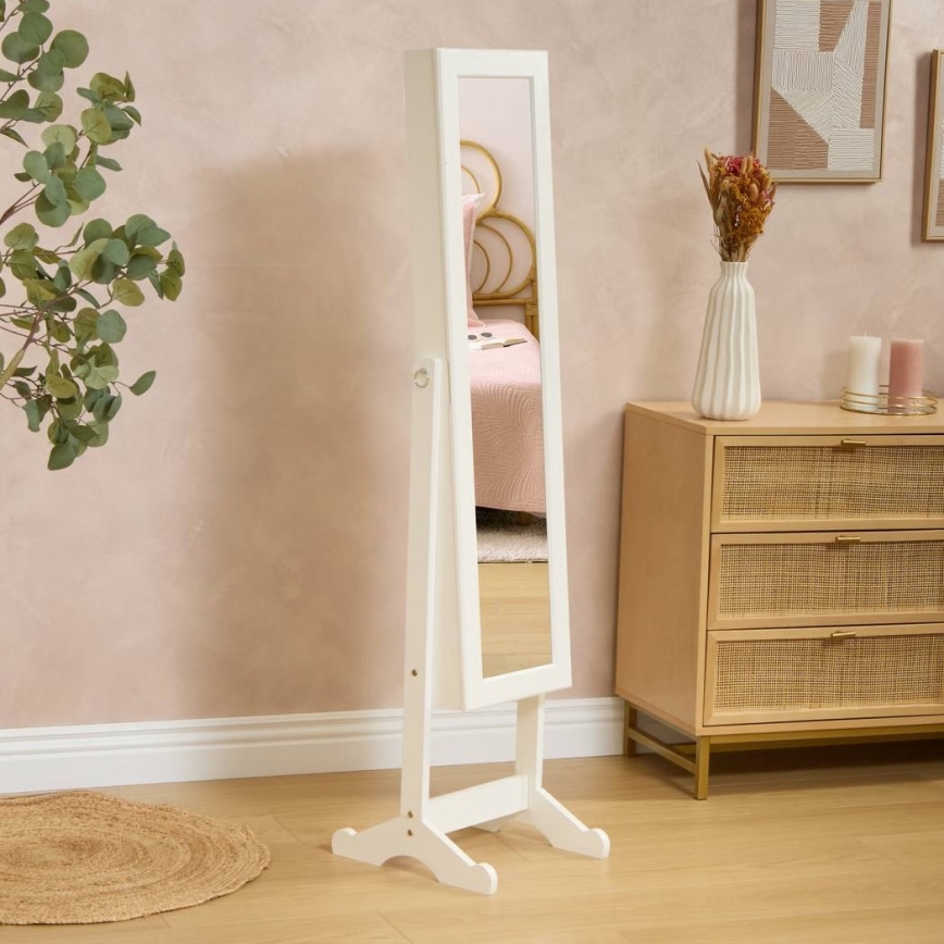 Atmosphera - Stojacie zrkadlo so šperkovnicou KRISTIN 146,8x37 cm biele