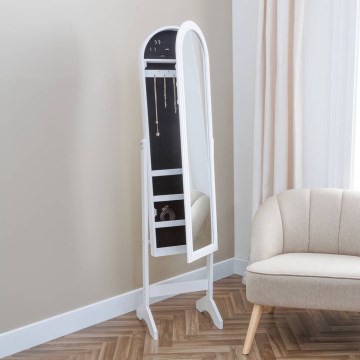 Atmosphera - Stojacie zrkadlo so šperkovnicou LEXY 158x38 cm biela