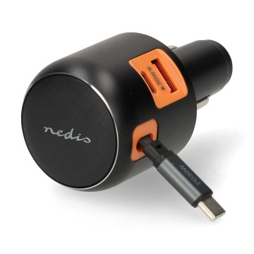 Autonabíjačka so zatahovacím káblom Power Delivery 30W 2xUSB-C + 1xUSB-A