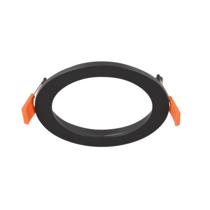 Čierny okrúhly rám s oranžovými plastovými úchytkami leží na bielom pozadí. Rám je umiestnený tak, aby jeho vnútorná časť smerovala nahor.