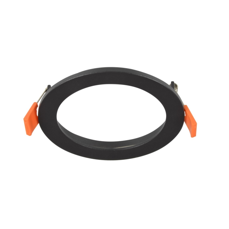 Čierny okrúhly rám s oranžovými plastovými úchytkami leží na bielom pozadí. Rám je umiestnený tak, aby jeho vnútorná časť smerovala nahor.