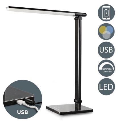 B.K. Licht 1004 - LED Stmievateľná dotyková stolná lampa s USB LED/5W/230V čierna