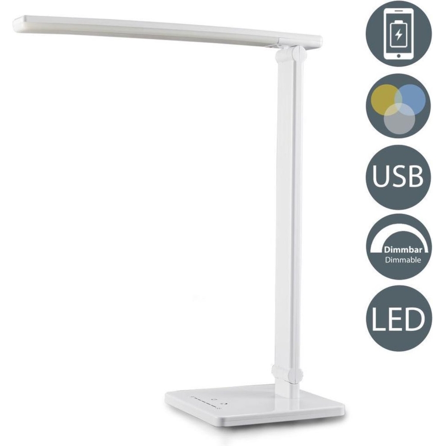B.K. Licht 1005 - LED Stmievateľná dotyková stolná lampa s USB LED/5W/230V biela