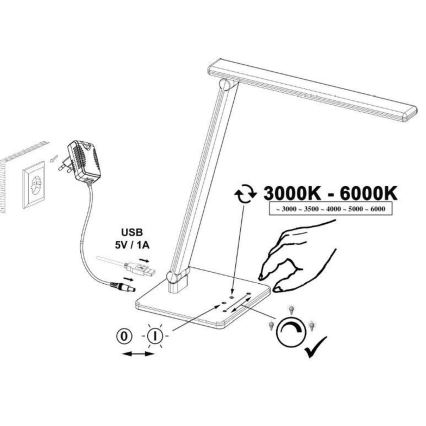 B.K. Licht 1005 - LED Stmievateľná dotyková stolná lampa s USB LED/5W/230V biela