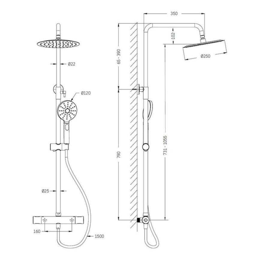BATH DELUXE 31-120-07-64-00 - Sprchová súprava s termostatickou batériou DRAGOR lesklá mosadz