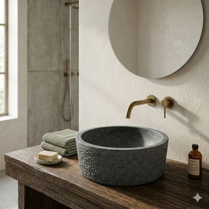 Bathco 00308 - Umývadlo na dosku DUAL pr. 40,5 cm kameň/sivá