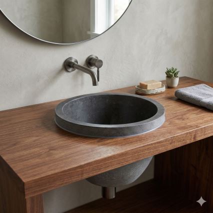 Bathco 00374 - Zápustené umývadlo do dosky MIRAGE pr. 40 cm kameň/sivá