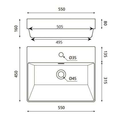Bathco 0062 - Zapustené umývadlo FUNCHAL 55 x 45 cm porcelán/biela