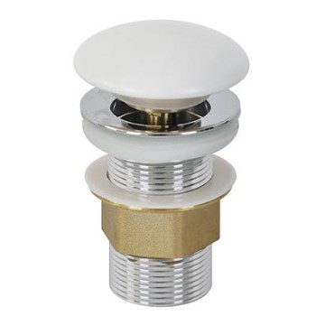 Bathco 0212MT - Umývadlová výpusť CLICK-CLACK bez prepadového otvoru, priemer 6 cm, lesklý chróm/matná biela