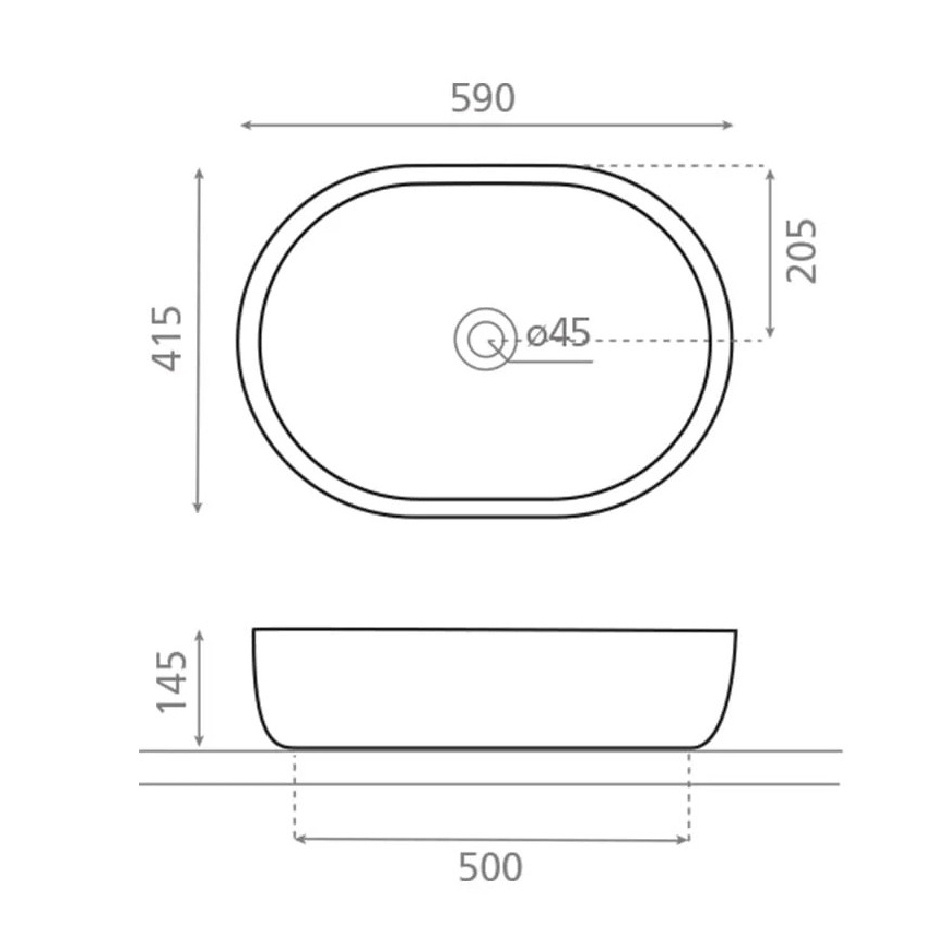 Bathco 4037 - Umývadlo na dosku TOULOUSE 59x41,5 cm porcelán/biela