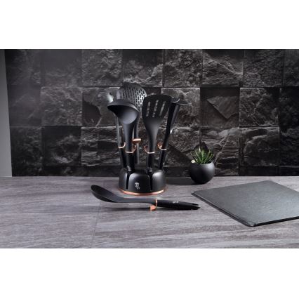BerlingerHaus - Sada kuchynského náčinia v stojane 7 ks čierna/rose gold