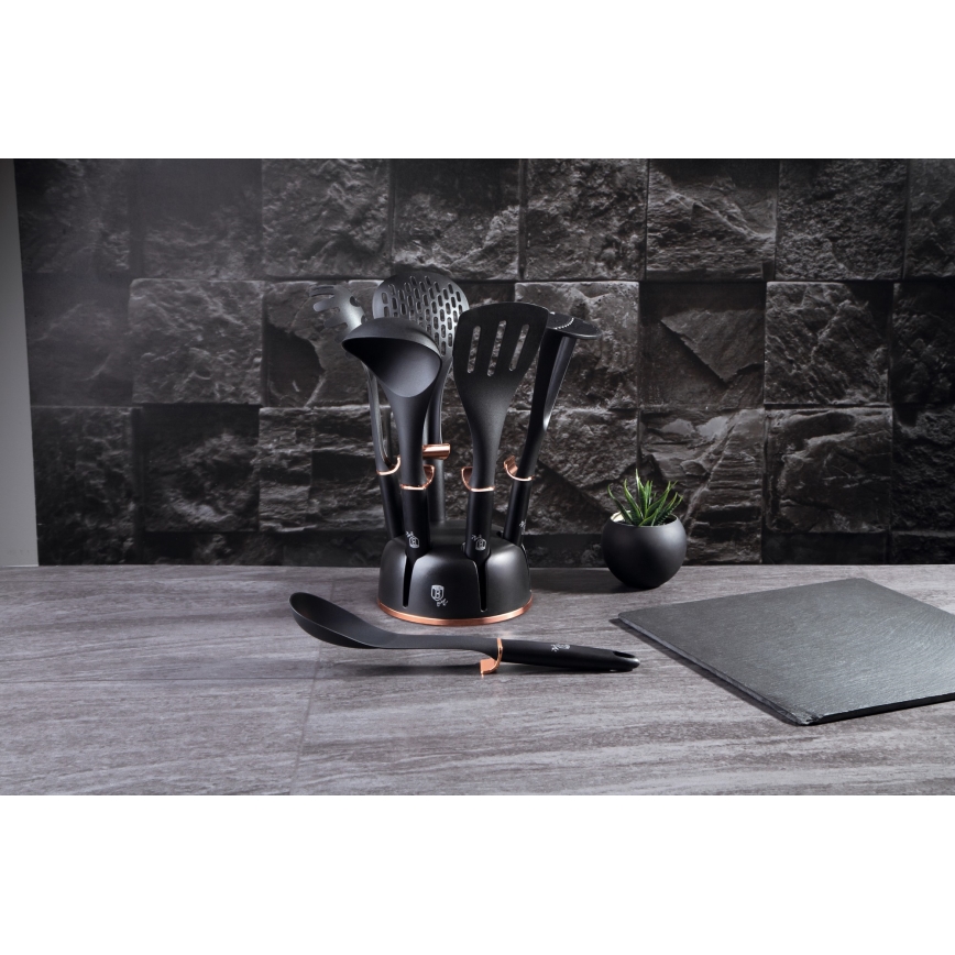 BerlingerHaus - Sada kuchynského náčinia v stojane 7 ks čierna/rose gold