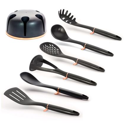 BerlingerHaus - Sada kuchynského náčinia v stojane 7 ks čierna/rose gold