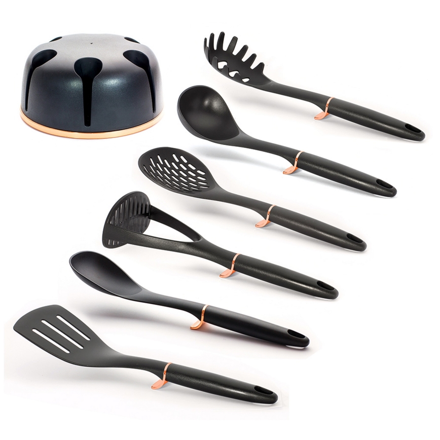 BerlingerHaus - Sada kuchynského náčinia v stojane 7 ks čierna/rose gold