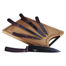 BerlingerHaus - Sada nerezových nožov s bambusovou doskou 6 ks fialová/čierna
