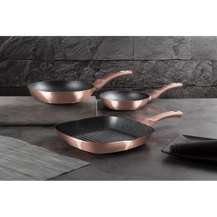 BerlingerHaus - Sada panvíc s mramorovým povrchom 3 ks rose gold