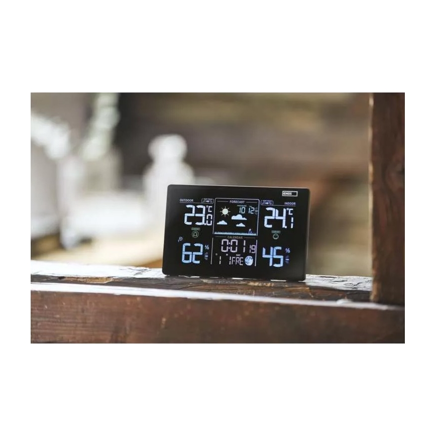 Bezdrôtová meteostanica s budíkom 5V/3xAAA + 2xAAA čierna