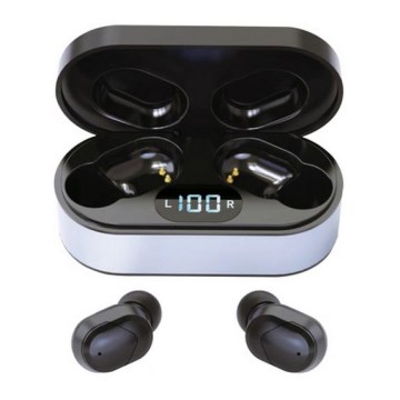 Bezdrôtové slúchadlá SPORT  Bluetooth V5.0 + LED nabíjacia stanica čierna