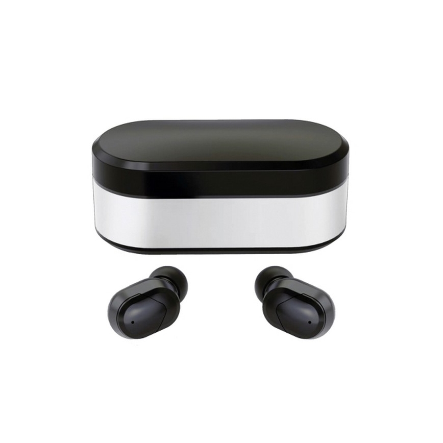 Bezdrôtové slúchadlá SPORT  Bluetooth V5.0 + LED nabíjacia stanica čierna