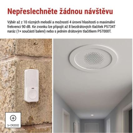 Bezdrôtový vstavaný zvonček 230V + 1xCR2032 biely