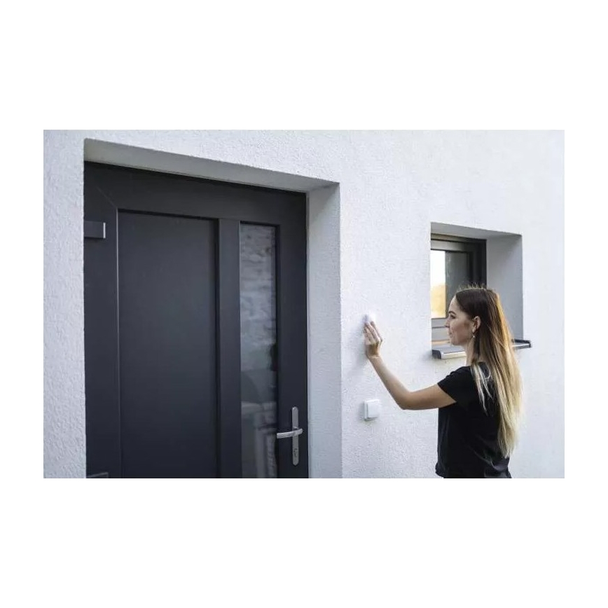 Bezdrôtový zvonček do zásuvky 230V + 1xCR2032 IP44 biely