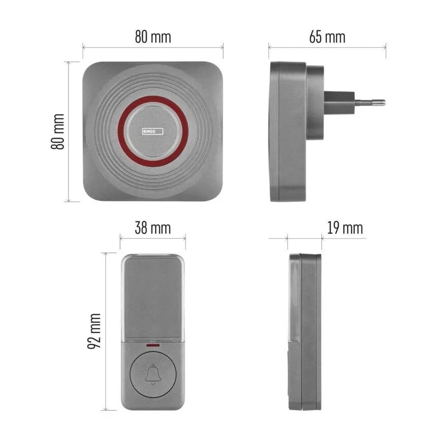 Bezdrôtový zvonček do zásuvky GoSmart 230V + 1xCR2032 sivý Wi-Fi
