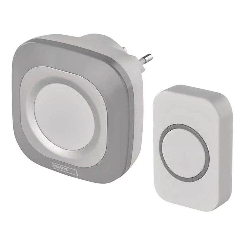 Bezdrôtový zvonček do zásuvky 230V + 1xCR2032 IP44 šedá