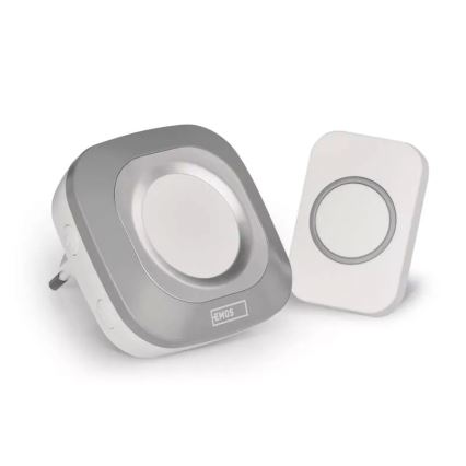 Bezdrôtový zvonček do zásuvky 230V + 1xCR2032 IP44 šedá